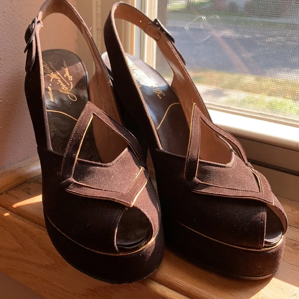 Vintage 1940s Suede Peeptoe Slingbacks Size 3 - Picture 3 of 8